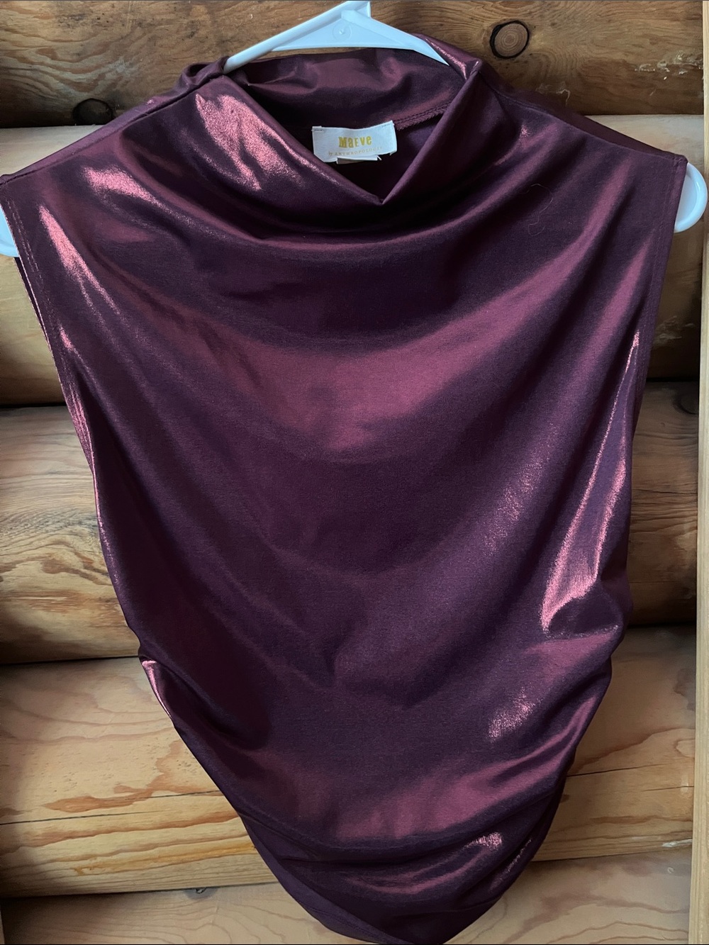 MAEVE Metallic Plum Sleeveless mock Neck Top